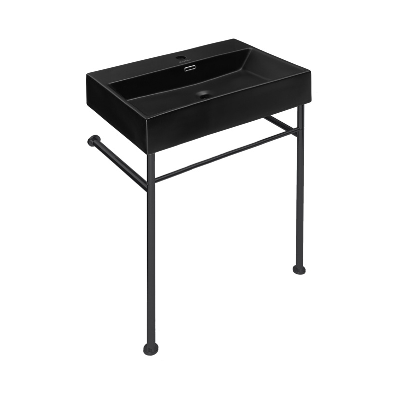 Claire 24" Ceramic Rectangular Single Hole Faucet Matte Black Console Bathroom Sink with Over Flow