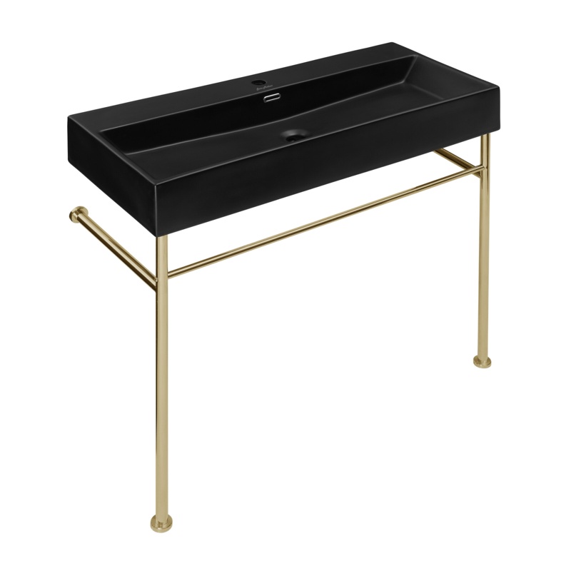 Claire 40" Ceramic Rectangular Single Hole Faucet Matte Black Console Bathroom Sink with Overflow