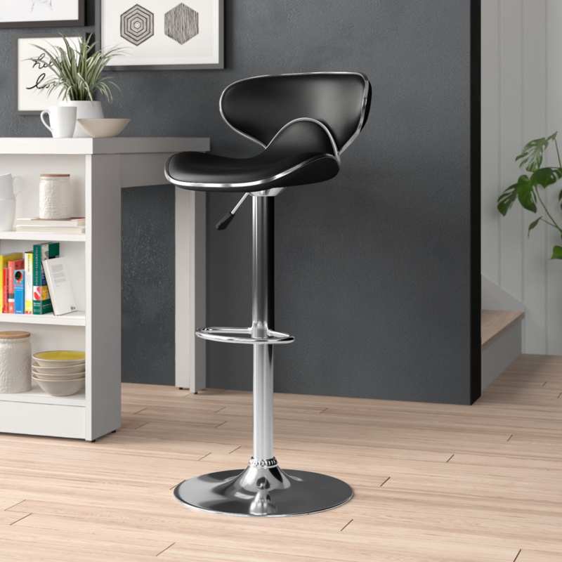 Claudine Contemporary Cozy Mid-Back Vinyl Adjustable Height Barstool with Chrome Base