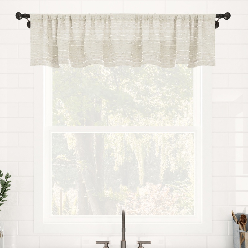 Clean Window Aya Textured Slub Stripe Linen Blend Sheer Rod Pocket Kitchen Curtain Valance