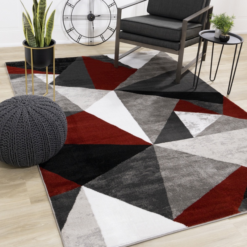 Coblyn Geometric Gray/Red/Black Area Rug
