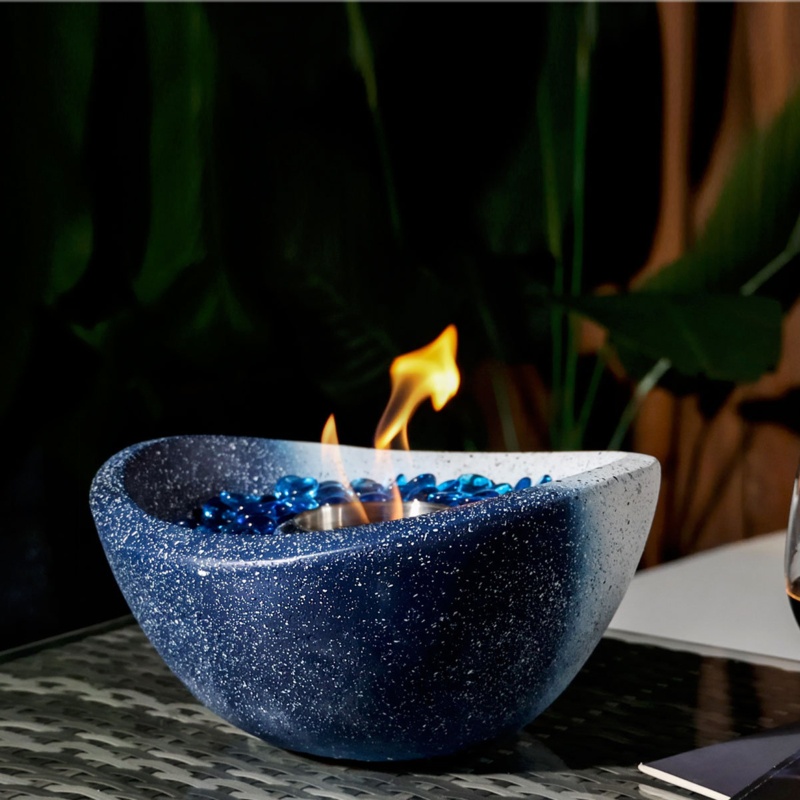 Concrete Tabletop Fireplace Ethanol and Gel Fuel Fire Pit Bowl - Indoor and Outdoor Use