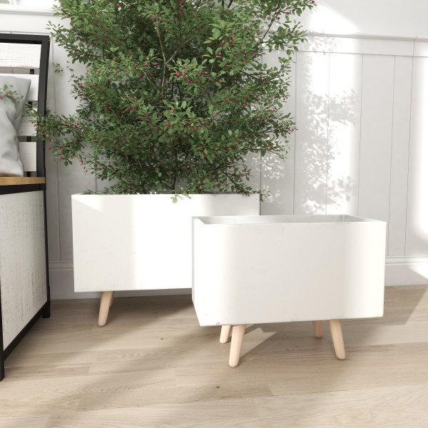 Contemporary 2-Piece Fiber Clay Elevated Planter Set