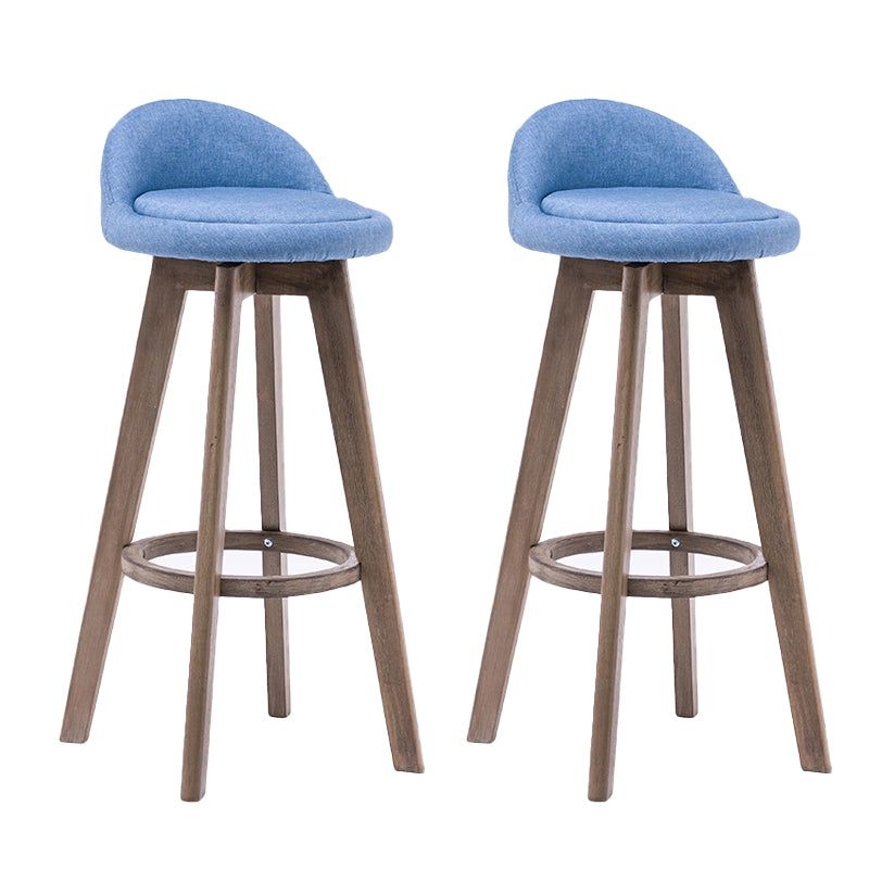 Contemporary Solid Wood Barstools Indoor Bar Stool with Footrest and Low Back - Sky Blue / 2 Piece Set
