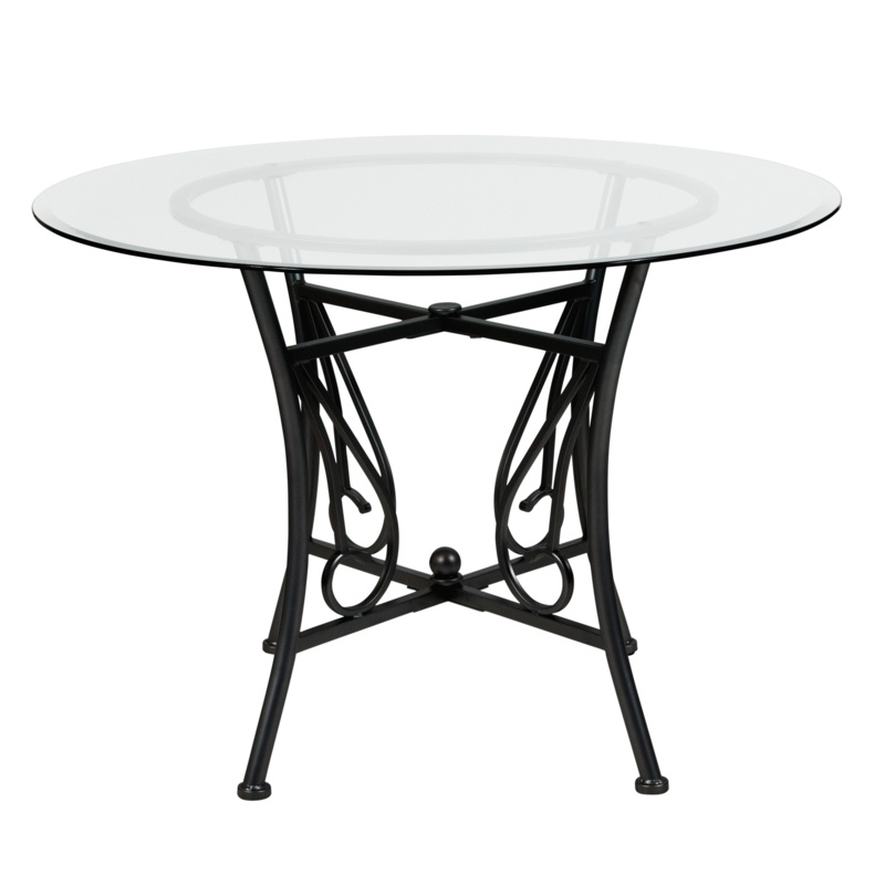 Corkey North 42'' Round Glass Dining Table with Curl Accent Matte Metal Frame