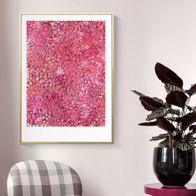 Country Illustration Flowers Art Print Canvas Textured Pink Wall Decor for Hallway - Pink / 24 x 31