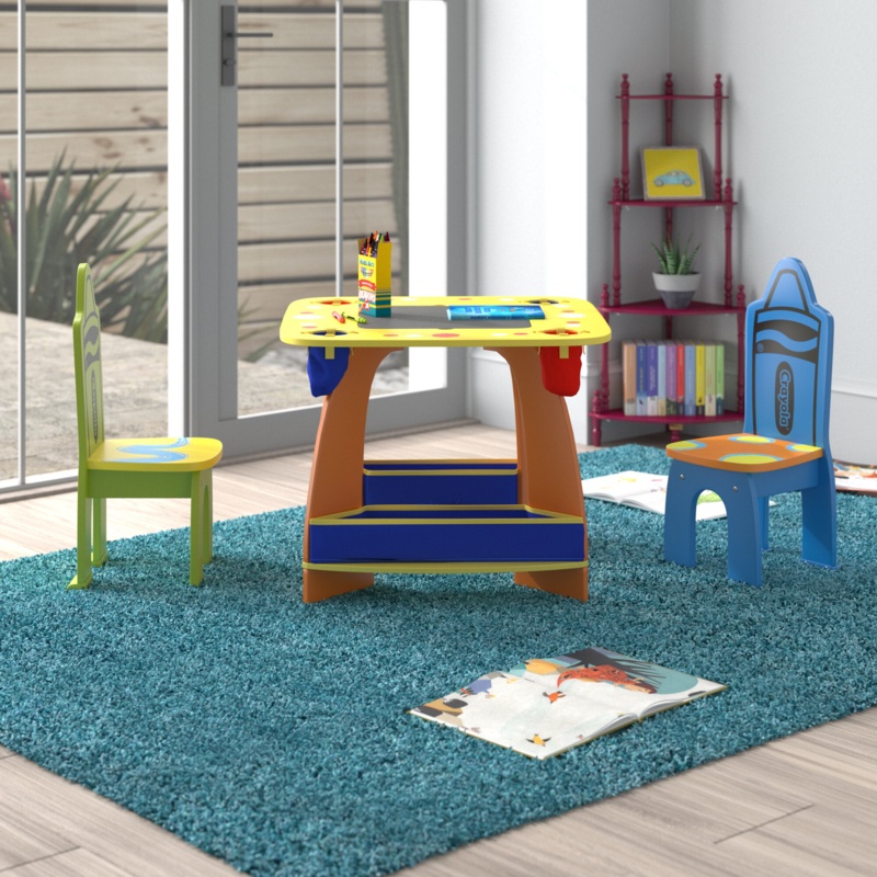 Crayola Kids 3 Piece Solid Wood Arts And Crafts Table and Chair Set