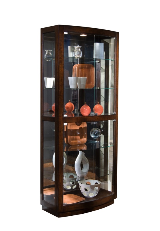 Curved Front 5 Shelf Curio Cabinet in Mahogany Brown