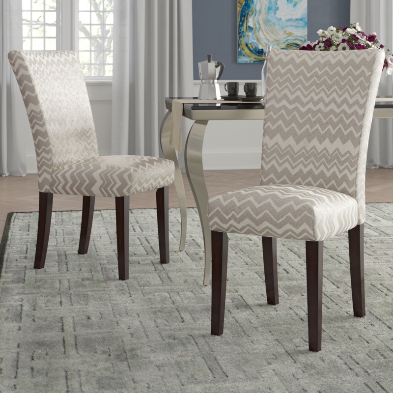 Damine Chevron Print Parson Chair in Gray/Ivory