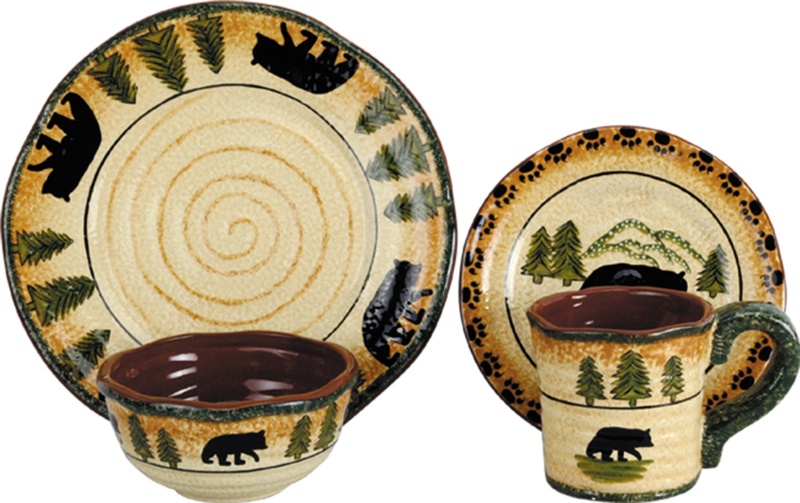 Dania Ceramic Rustic Lodge Bear 16 Piece Dinnerware Set