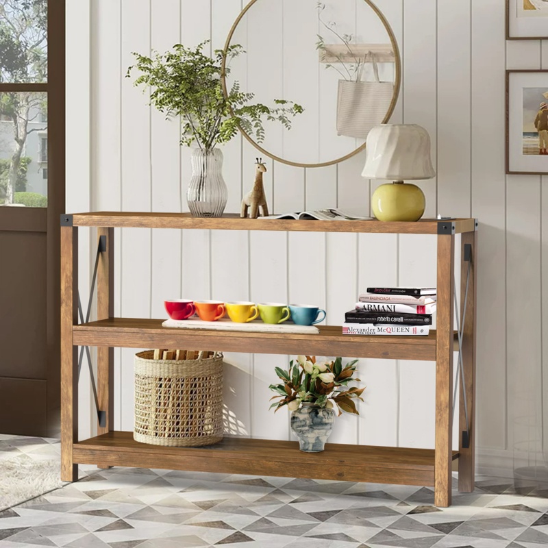 Darletha 47.2'' Console Table - bookcase with 2 USB Ports, 2 Power Outlets, 3-Tier Storage Shelves