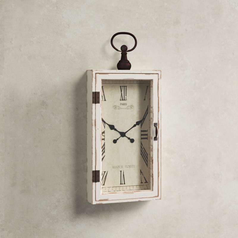 Delno White Wood Pocket Watch Style Wall Clock with Hinged Door 12" x 4" x 28"