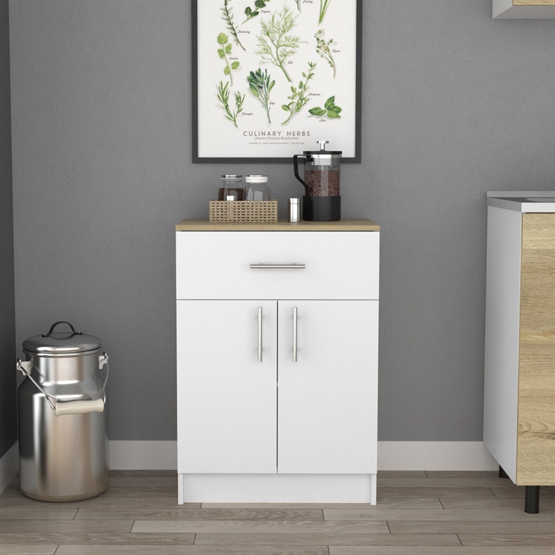 DEPOT E-SHOP Barbados Pantry Cabinet, One Drawer, Two Interior Shelves, White / Light Oak