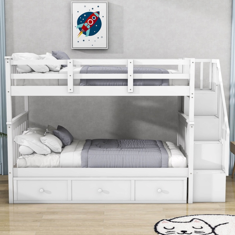 Dhyan Kids Twin Over Twin Bunk Bed with Drawers
