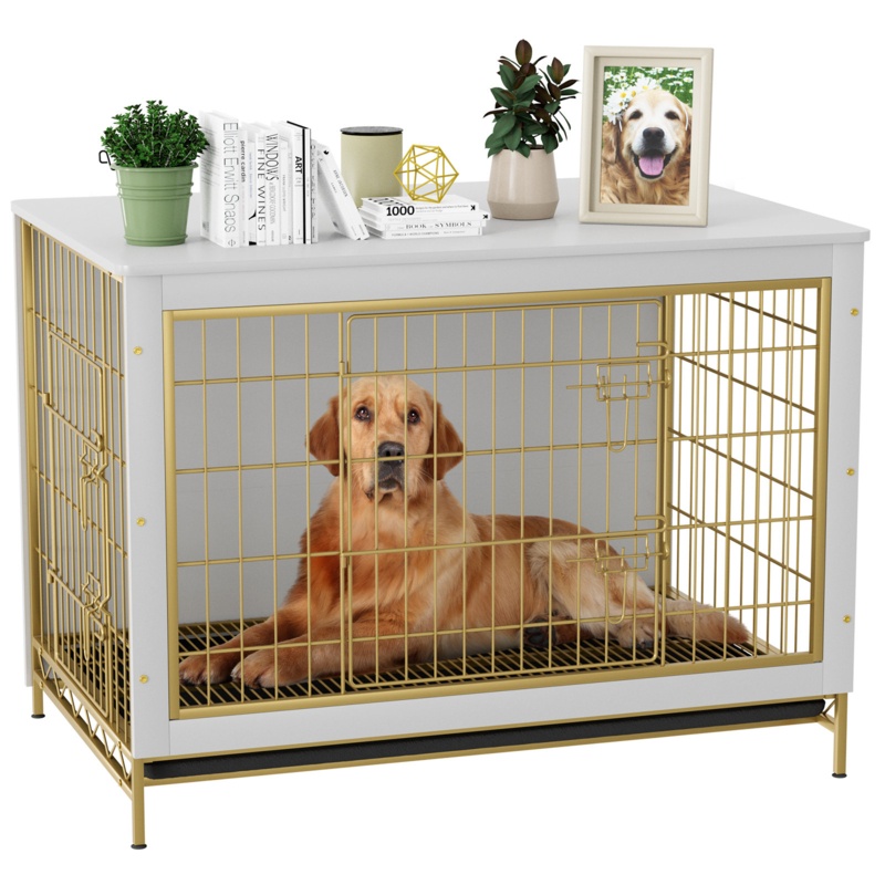 Dog Crate Furniture, Side End Table, Mordern Kennel, Wooden Heavy-duty Dog Cage, Dog House, Indoor End Table, Night Stand,w/removable Tray, Double-door, 3mm(dia) Wire