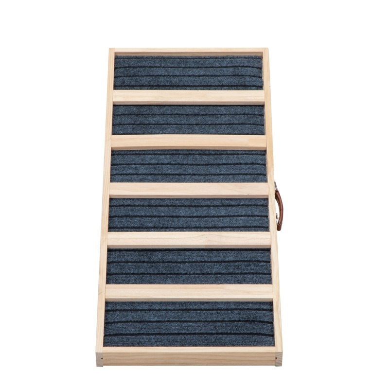 Dog Stairs, Wooden Adjustable Dog Ramp Non-slip Foldable With Leather Handle For Couch Bed Car Indoor Outdoor Small Medium Large Pet