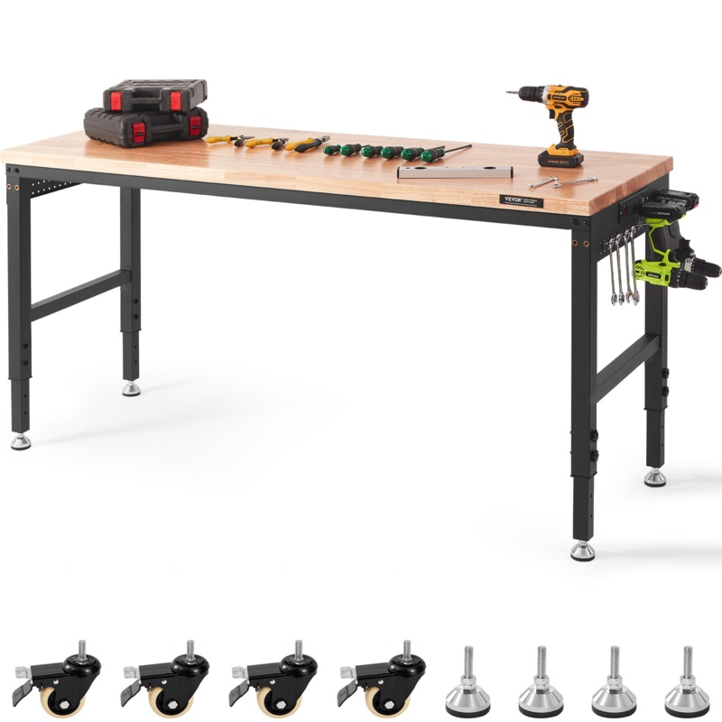 Doraville Manufactured Wood Top Height-Adjustable Workbench with Wheels