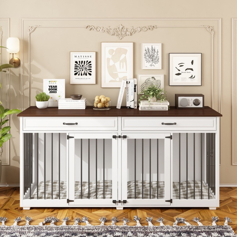 Dorilal Large Dog Crate Furniture With 2 Drawers And Divider