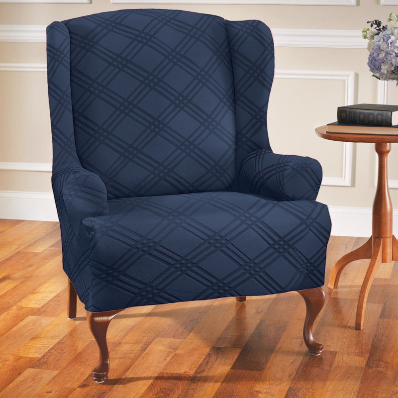 Double Diamond Stretch Box Cushion Wingback Slipcover