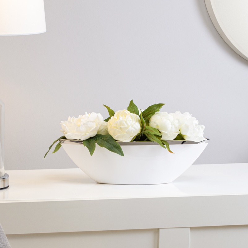 Earle Ceramic Oval Decorative Bowl in White Trim