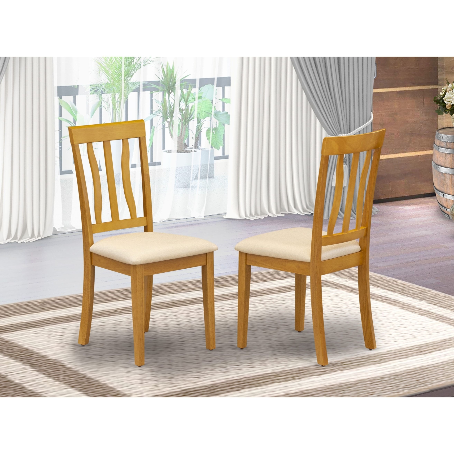 East West Furniture Antique Dining Room Chairs - Slat Back Kitchen Dining Chairs Chairs, Set of 2, Oak (Seat Options)