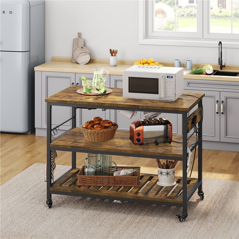 Eastway 47.5" Iron Kitchen Island with Locking Wheels