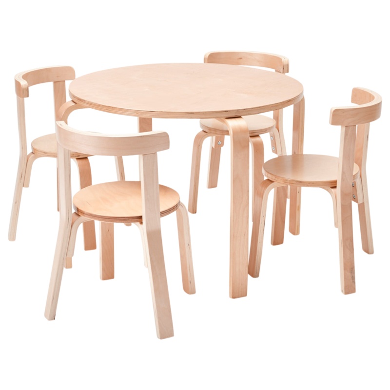 ECR4Kids Bentwood Round Table and Curved Back Chair Set, Kids Furniture, 5-Piece