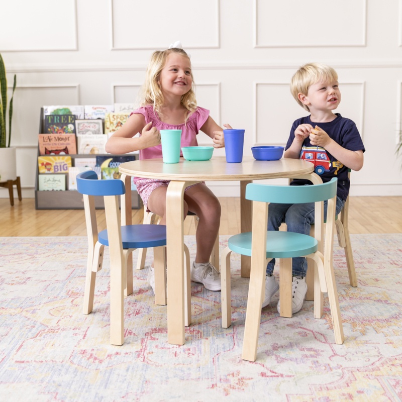 ECR4Kids Bentwood Round Table and Curved Back Chair Set, Kids Furniture, Contemporary, 5-Piece