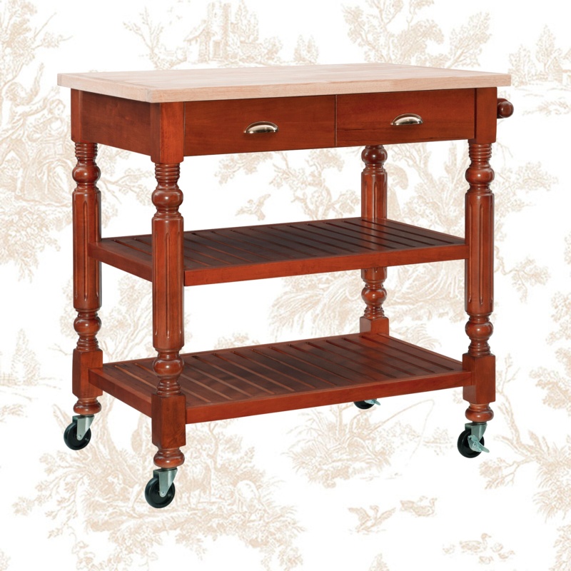 Edelie 36" Wide Solid Wood Kitchen Cart with Drawer and Storage Shelves
