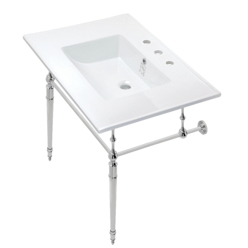 Edwardian Ceramic Rectangular Console Bathroom Sink with Overflow