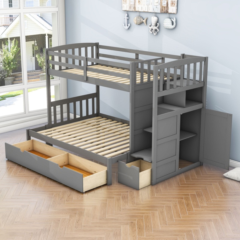Eigild Kids Twin over Full/Twin Wood Bunk Bed with Drawers