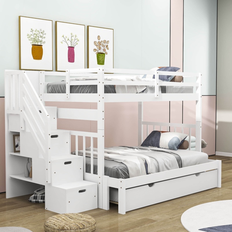 Elaijah 4 Drawers Twin over Twin/Full Wood Bunk Bed with Trundle and Shelves