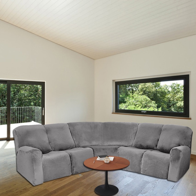 Elastic Box Cushion Corner Sofa Slipcover(5-Seater)