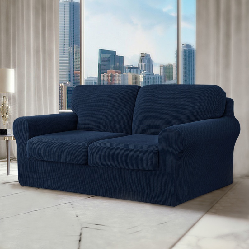 Elastic Textured Grid Combination Box Cushion Loveseat Slipcover