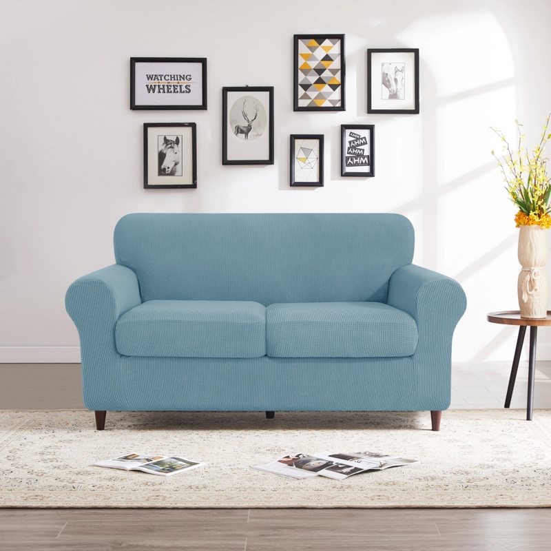 Elastic Textured Grid Separate Box Cushion Loveseat Slipcover