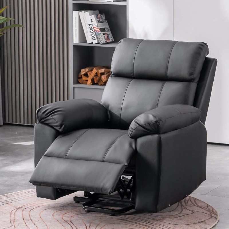 Electric Power Lift Recliner Chair For Elderly, Fabric Home Massage Sofa Chairs With Massage And Heat, Wireless Remote Control, Side Pocket, PU Black