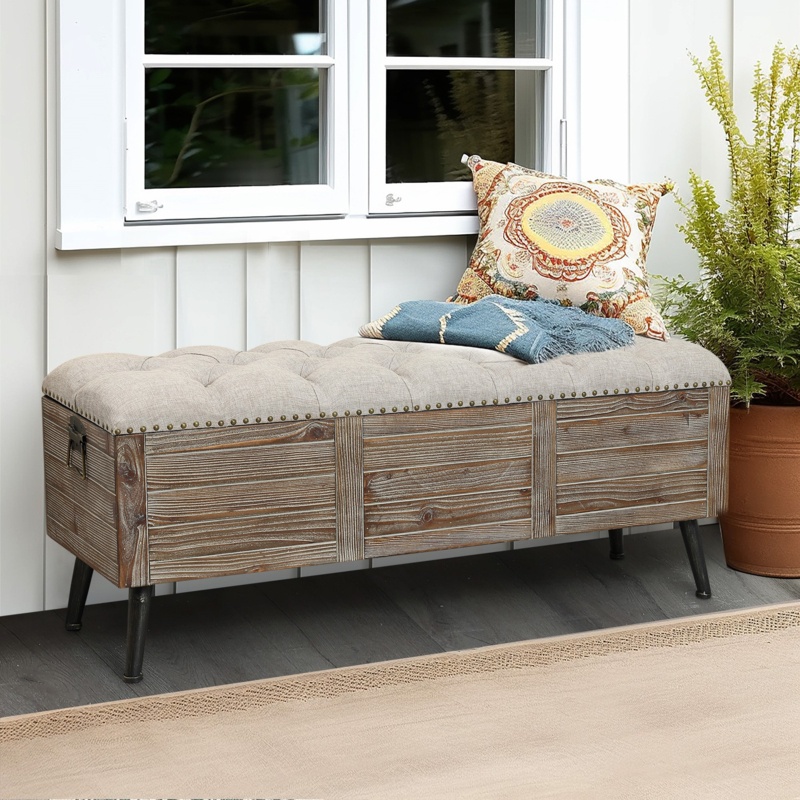 Elmont 100% Linen Upholstered Storage Bench