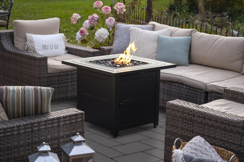 Endless Summer, 30" Square LP Gas Outdoor Fire Pit with Modern Steel Mantel