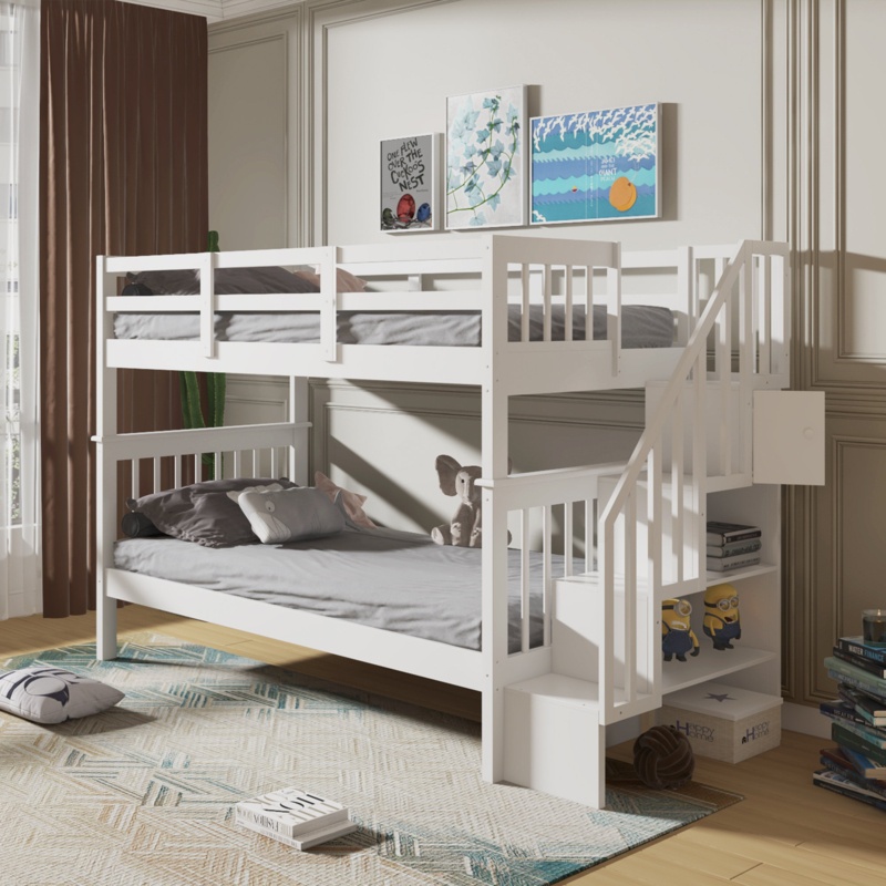 Ethan-Leo Kids Twin Over Twin Bunk Bed