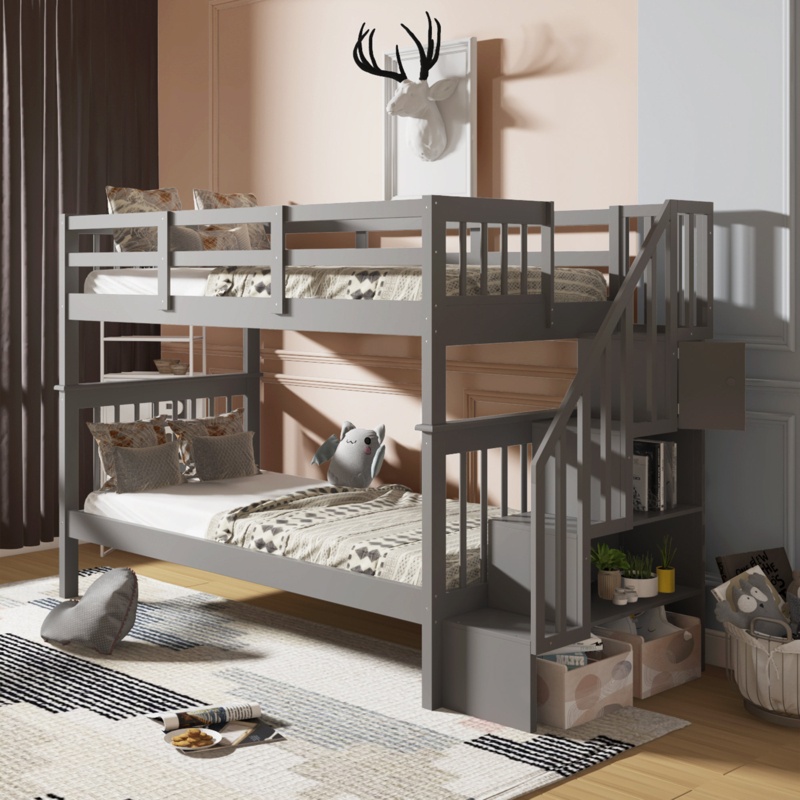 Ethan-Leo Kids Twin Over Twin Bunk Bed