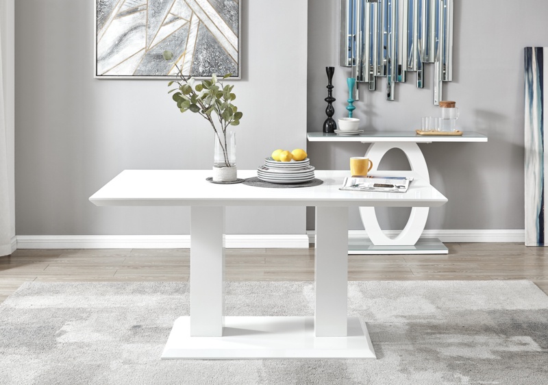 Eubanks Gloss Double Pillar Rectangular Dining Table