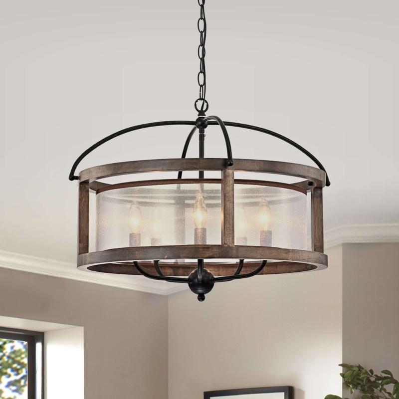 Eugen 5 - Light Fabric Dimmable Drum Chandelier