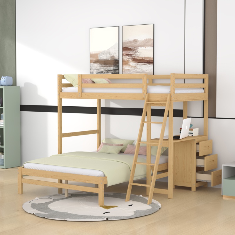 Eulys Kids Twin Over Full Bunk Bed with Drawers