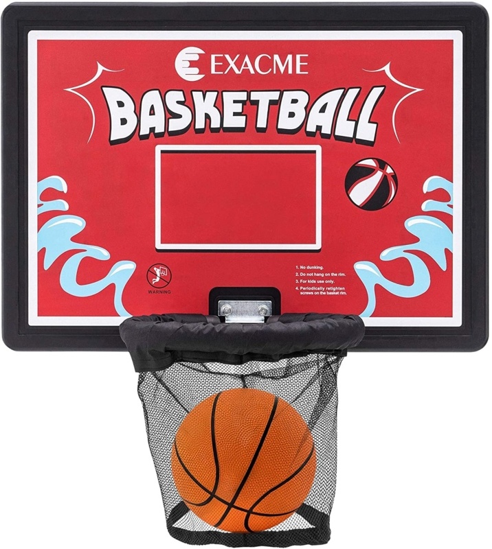 ExacMe Trampoline Basketball Hoop and Ball for Kids, Rectangle Backboard, Red
