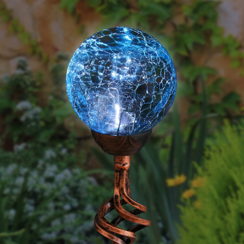Exhart Solar Crackle Glass Ball Garden Stake with Metal Finial, 4 by 31 Inches