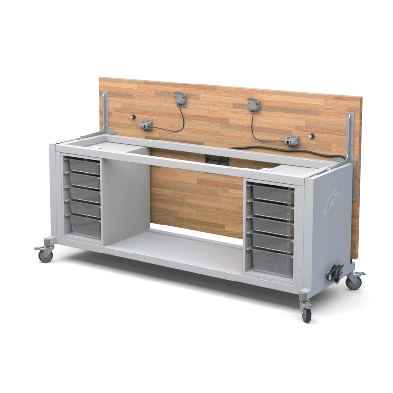 Explorer Rover Table With Butcher Block Retractable Top & 2 Bin Modules with Bins