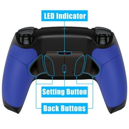 Extremerate Black Real Metal Buttons (rmb) Version Rise4 Remap Kit for PS5 Controller with Blue Rubberized Grip Black Redesigned Back Shell, Upgrade Board and 4 Back Buttons for PS5 Controller