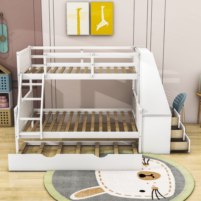 Falu Kids Twin Over Full Bunk Bed with Trundle with Drawers