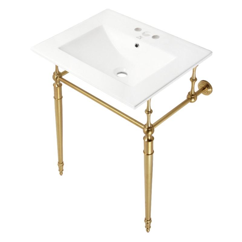 Fauceture KVPB24187W4CP Edwardian 24" Console Sink With Brass Legs (4-Inch, 3 Hole), White/Polished Chrome