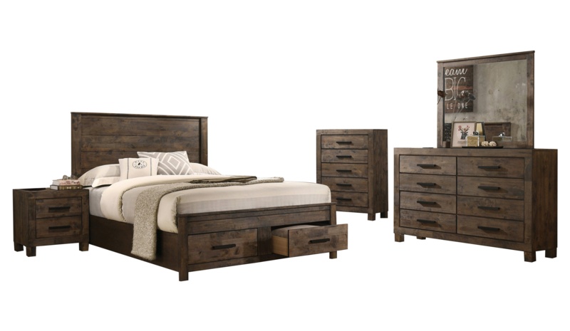 Feliberto 5 Piece Bedroom Set in Rustic Golden Brown